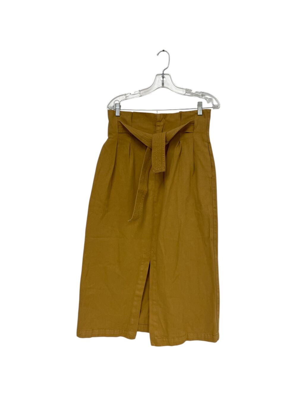 H&M Paperbag Skirt Womens Size 8 Brown Belted Split Hem High Waist Knee Length